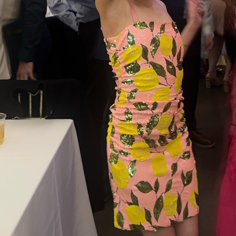 Dolce & Gabbana Pink and Yellow Lemon Print Mini Dress - Picture 4 of 4